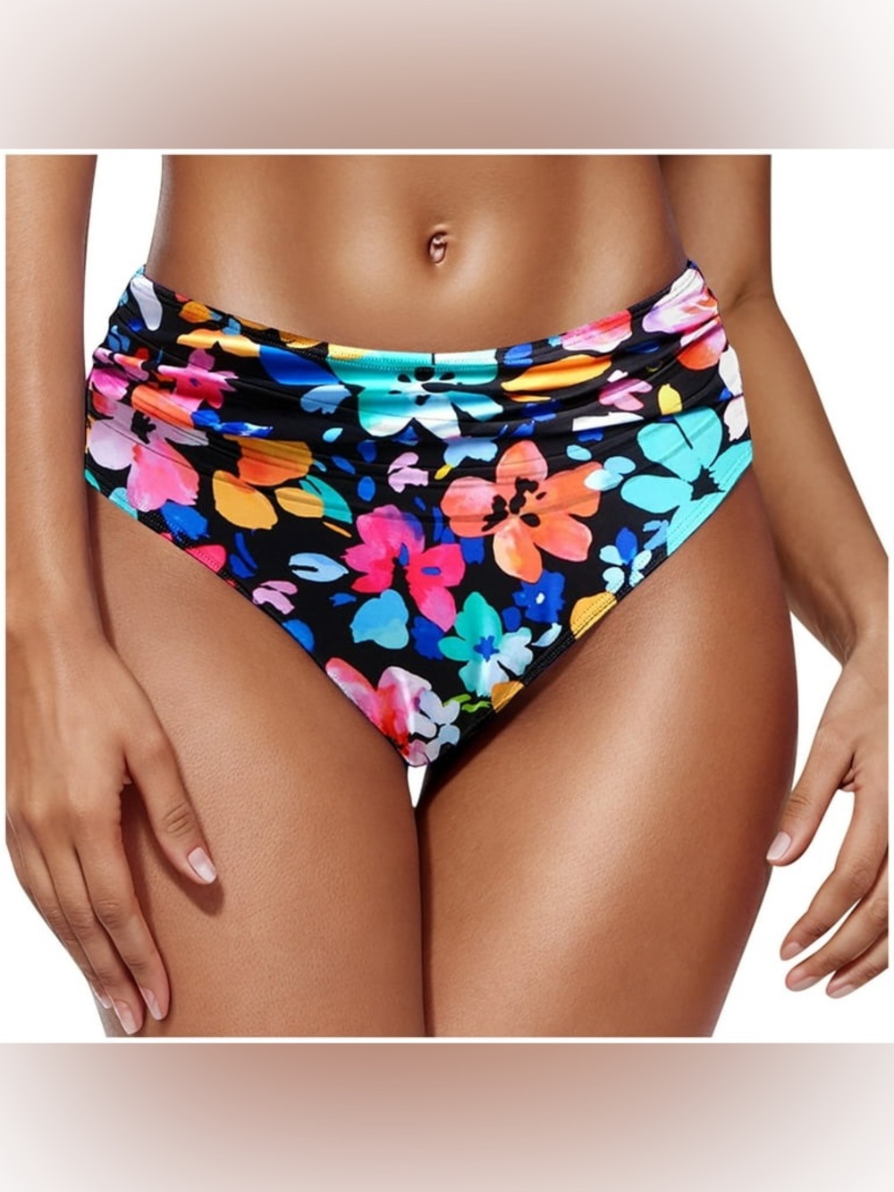 Holipick Bikini — Size L. Women's high-waisted bikini bottoms featuring ruched